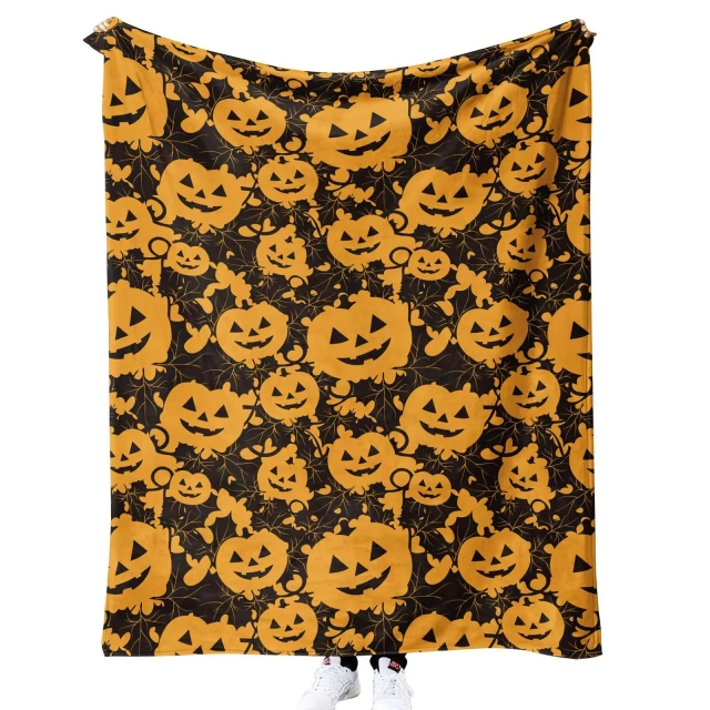 Halloween flannel blanket with digital printing, comfortable, soft, warm, double-sided velvet
