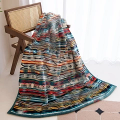 Wholesale Winter Flannel Blanket Thickened Striped Sherpa Washable Soft Nap Blanket Luxury Plaid Blanket For Bed Sofa