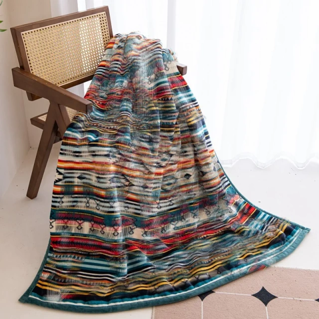 Wholesale Winter Flannel Blanket Thickened Striped Sherpa Washable Soft Nap Blanket Luxury Plaid Blanket For Bed Sofa