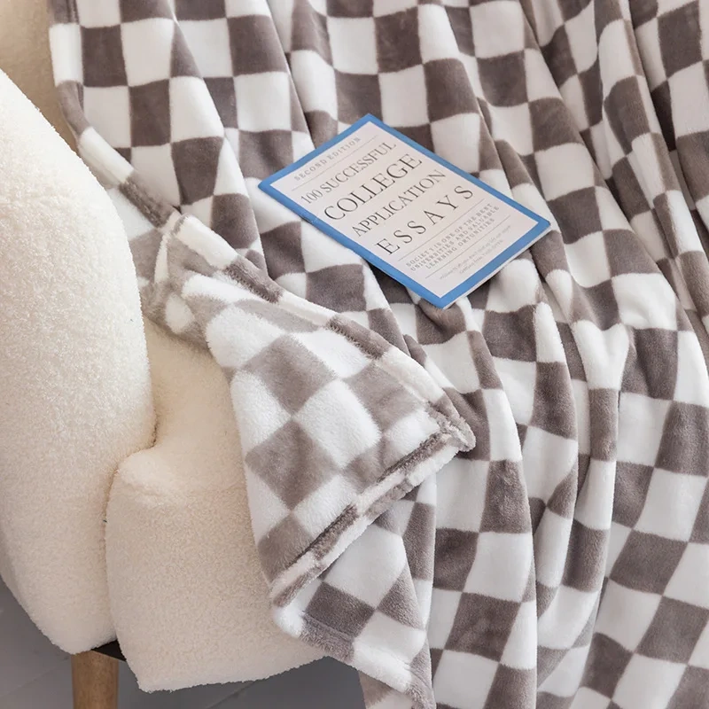 Wholesale Super Soft High Quality Flannel Fleece Checkered Pattern Throw Blanket Plush Checkerboard Blankets For Home