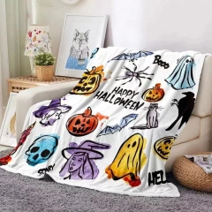 Halloween flannel blanket with digital printing, comfortable, soft, warm, double-sided velvet
