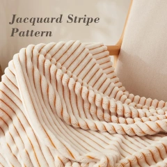 Wholesale Light Luxury 280gsm striped jacquard flannel Blanket for bed sofa Casual Nap Throw can make pillow Mustard Yellow