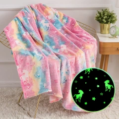 Manufacture Custom Flannel Luminous Throw Blanket  Rainbow Unicorn Magic Baby Blanket  Kids Glow In The Dark Blanket