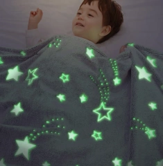 Hot selling glowing plaid fleece blanket shining in night kids luminous star featuring light blankets bright