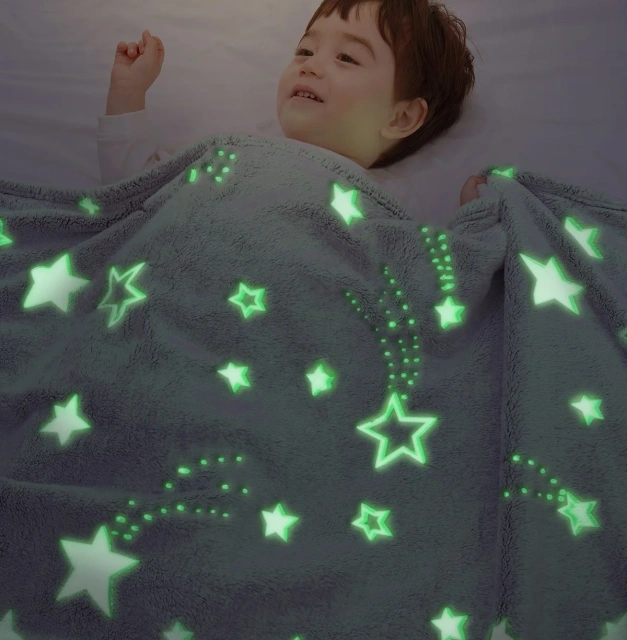 Hot selling glowing plaid fleece blanket shining in night kids luminous star featuring light blankets bright