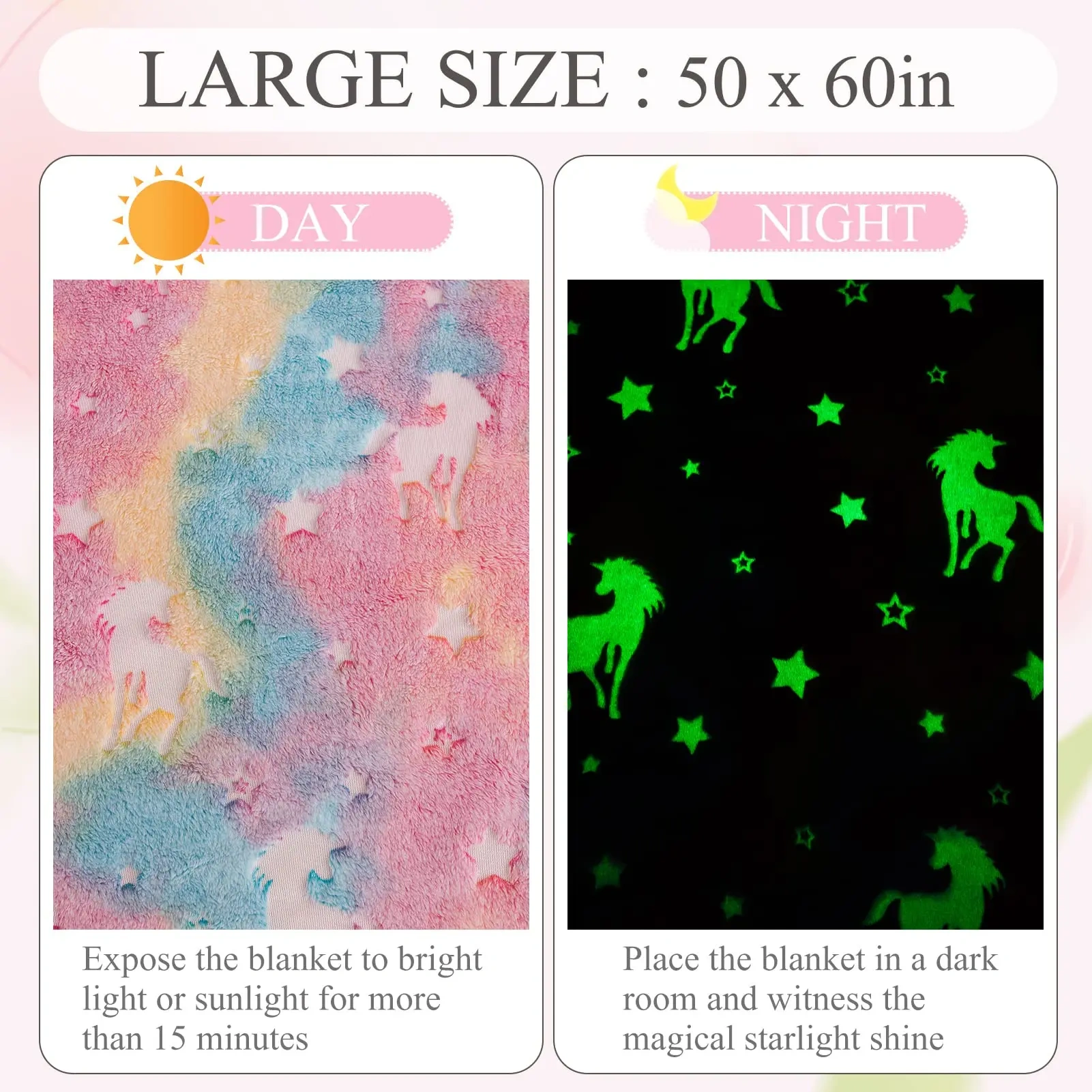 Manufacture Custom Flannel Luminous Throw Blanket  Rainbow Unicorn Magic Baby Blanket  Kids Glow In The Dark Blanket