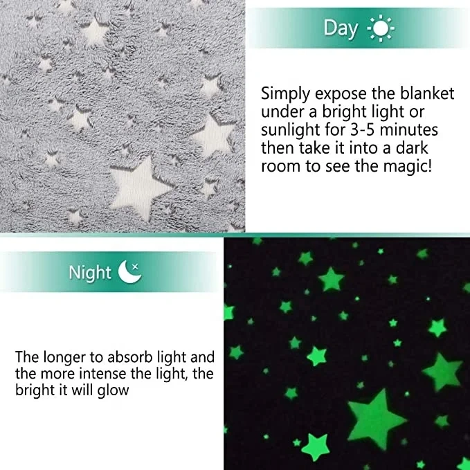 Hot selling glowing plaid fleece blanket shining in night kids luminous star featuring light blankets bright