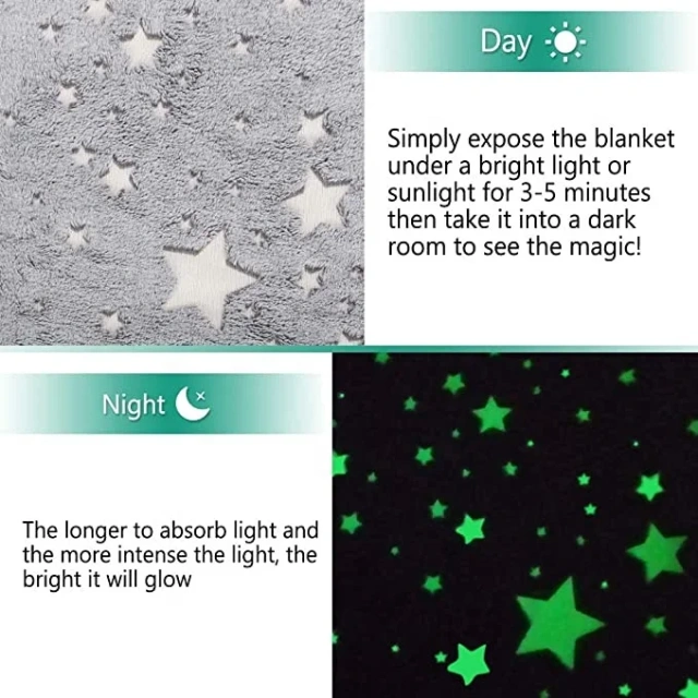 Hot selling glowing plaid fleece blanket shining in night kids luminous star featuring light blankets bright