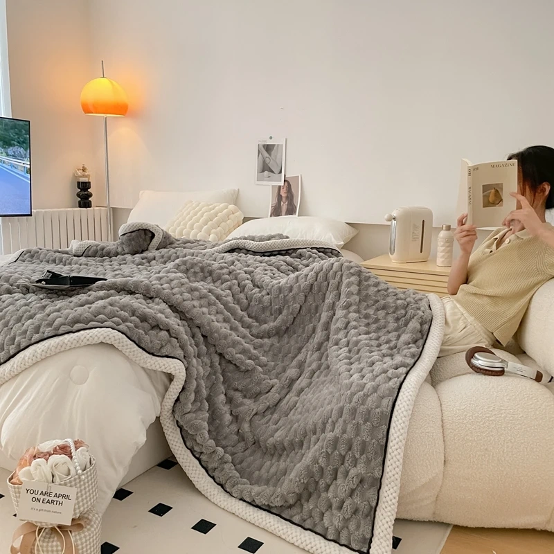 460 GSM air condition throw blanket winter warm 3D Embossed Velvet fleece reversible thick Throw Blanket for bed