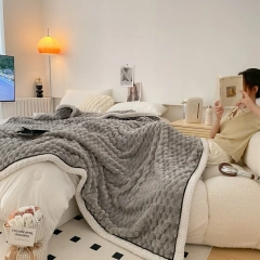 460 GSM air condition throw blanket winter warm 3D Embossed Velvet fleece reversible thick Throw Blanket for bed