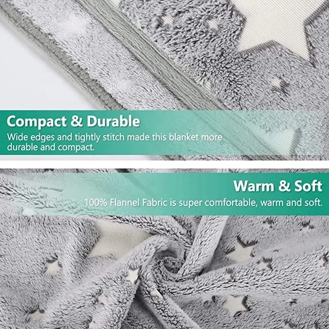 Hot selling glowing plaid fleece blanket shining in night kids luminous star featuring light blankets bright