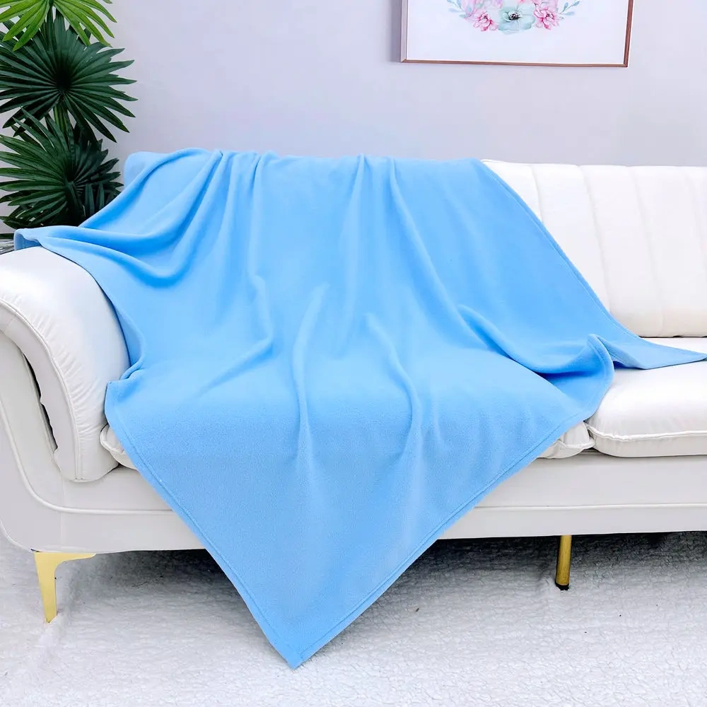 Wholesale Polar Fleece Customized Travel Throws Blanket  mink LOGO Two Side Brush Solid Color Printed Promotion Gift Blanket