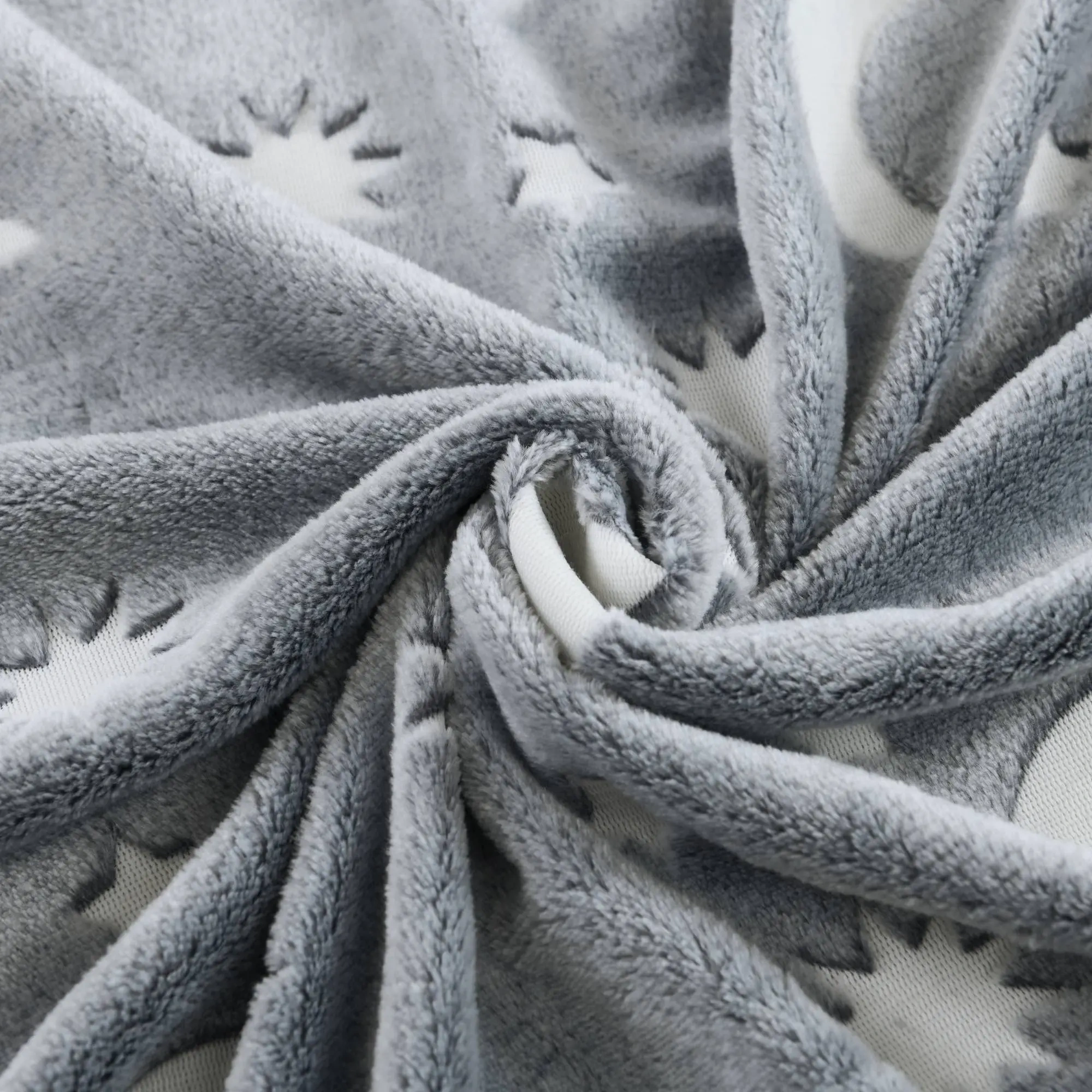 Custom Plush Luminous Glow In The Dark Cartoon Grey Moon Star  Flannel Fleece Throw blanket