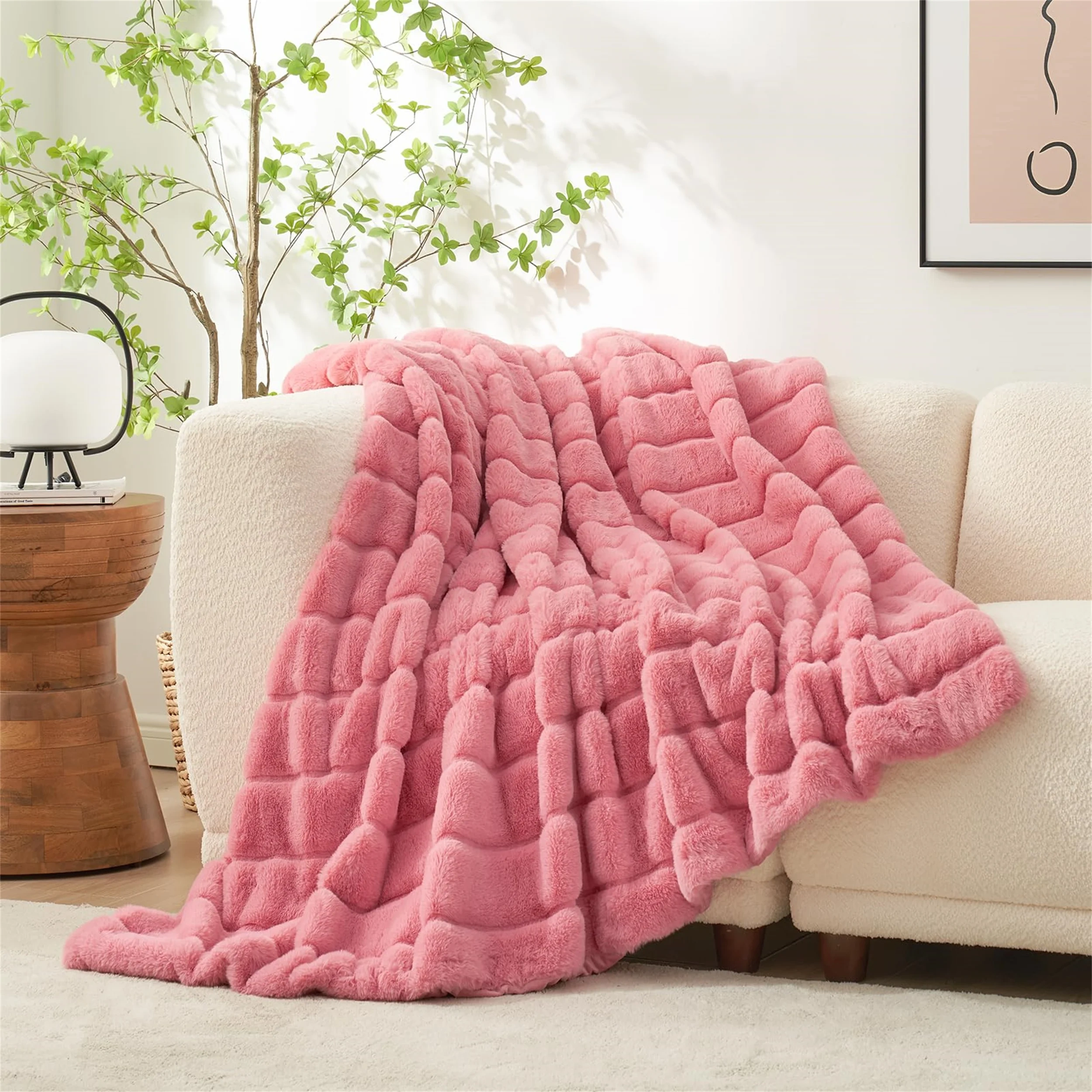 Winter Sherpa Blanket Throw Portable Soft Wool with Custom Logo Knitted Faux Fur and Fleece for Home Car Office Chair Plane