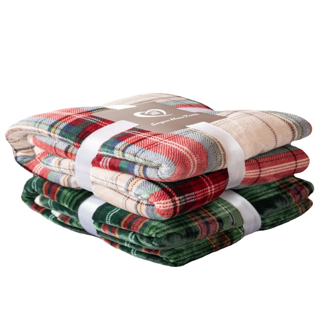 Wholesale Winter Flannel Blanket Thickened Striped Sherpa Washable Soft Nap Blanket Luxury Plaid Blanket For Bed Sofa