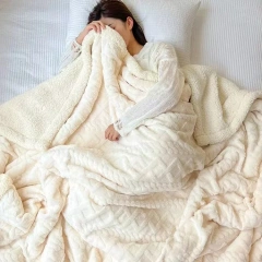 Factory Wholesale Jacquard Double Layer Flannel Throw Winter Fleece Sherpa Blanket
