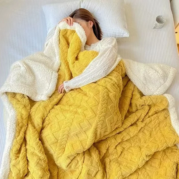 Factory Wholesale Jacquard Double Layer Flannel Throw Winter Fleece Sherpa Blanket