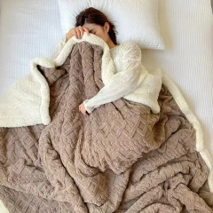 Factory Wholesale Jacquard Double Layer Flannel Throw Winter Fleece Sherpa Blanket