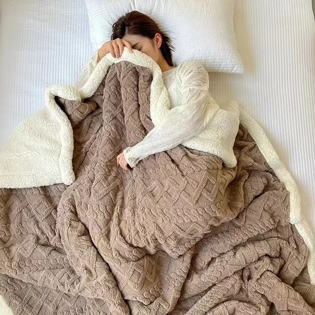 Factory Wholesale Jacquard Double Layer Flannel Throw Winter Fleece Sherpa Blanket