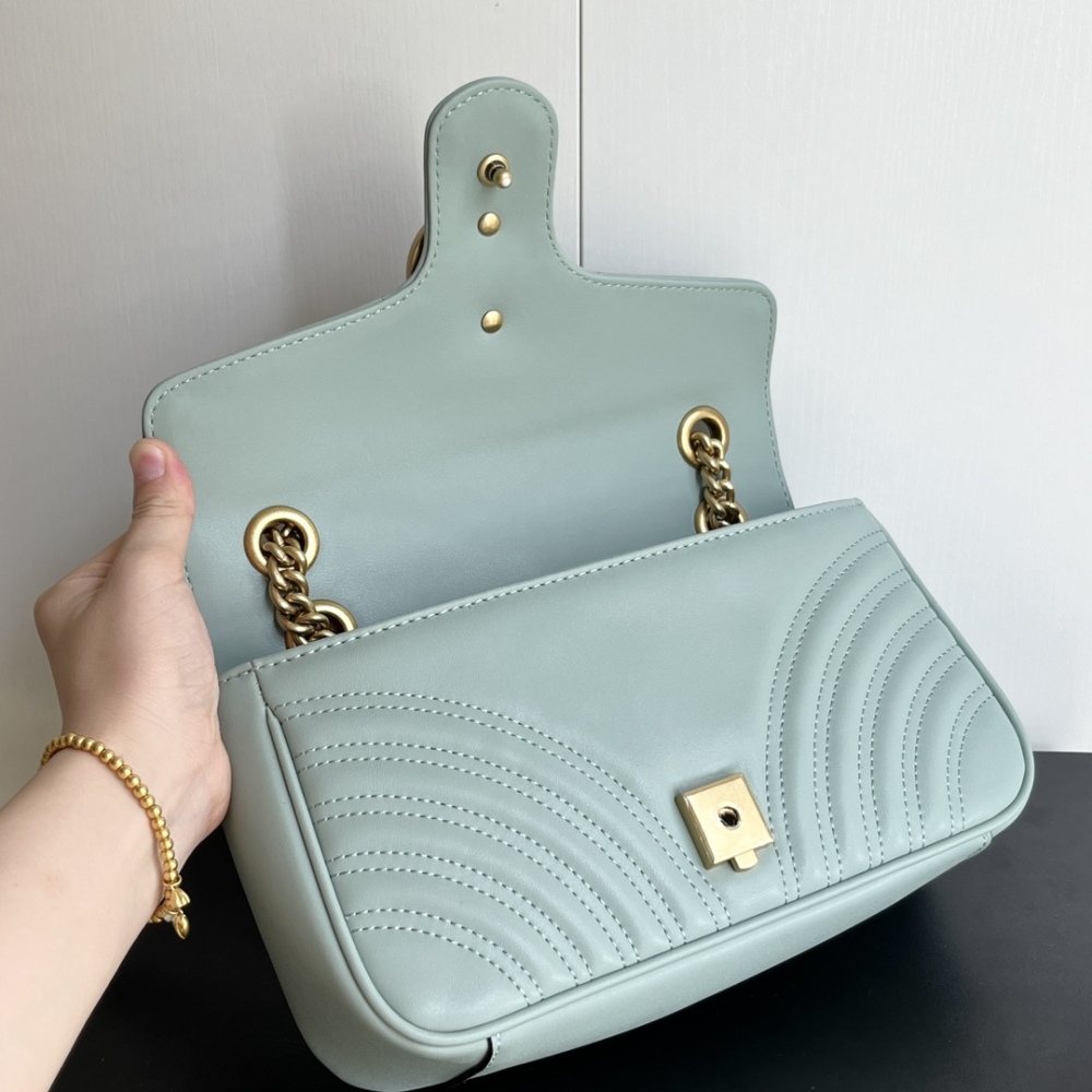GG Marmont Series 443497 Green Color Leather Luxury Mens Womens Chain Cross Body Bags