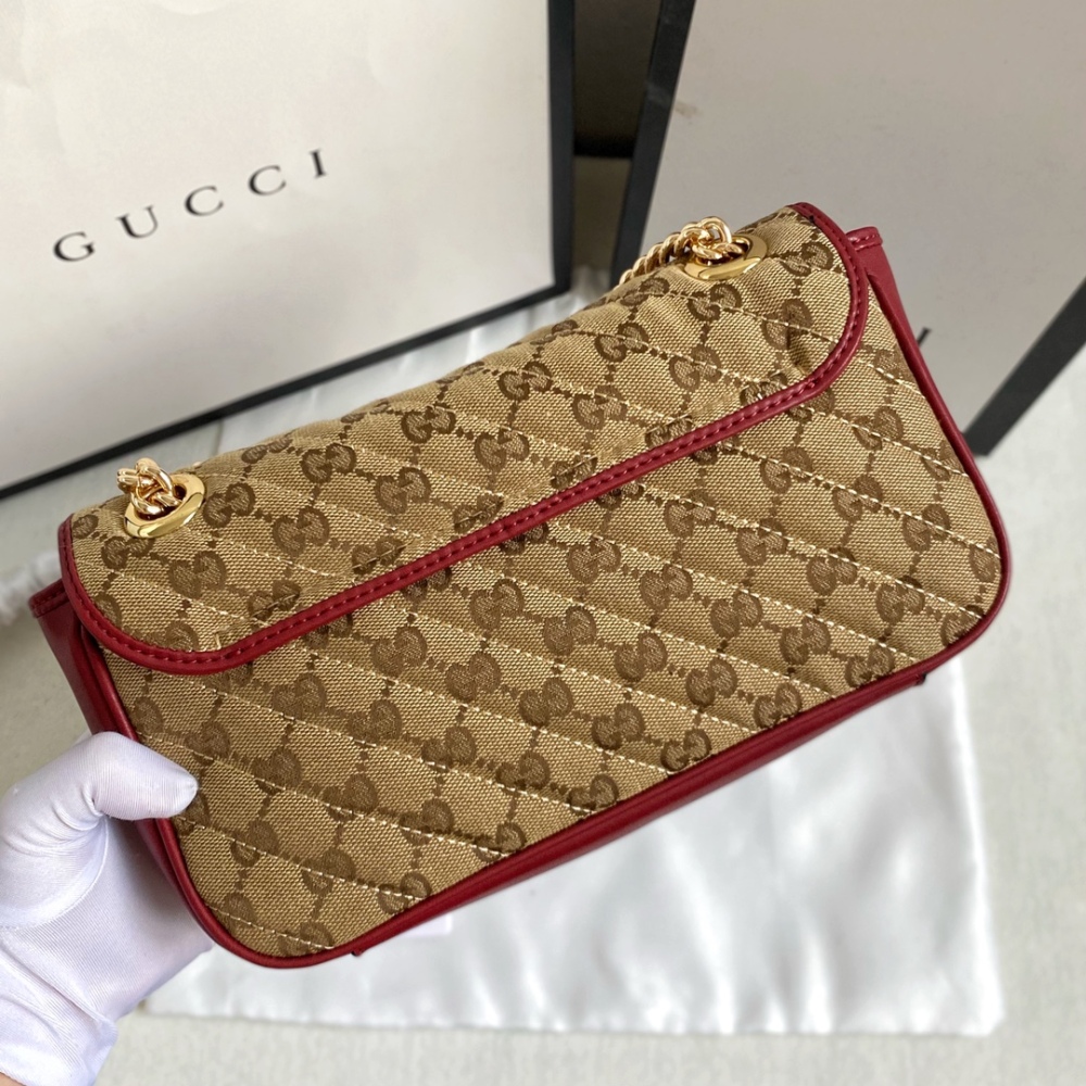 Casual Summer GG Marmont Series 443497 Khaki-Red/Black Canvas Leather Luxury Mens Womens Chain Shoulder Bags
