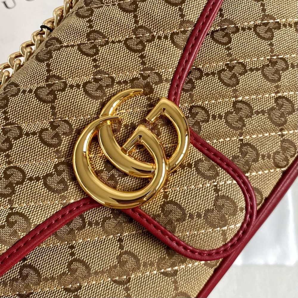 Casual Summer GG Marmont Series 443497 Khaki-Red/Black Canvas Leather Luxury Mens Womens Chain Shoulder Bags