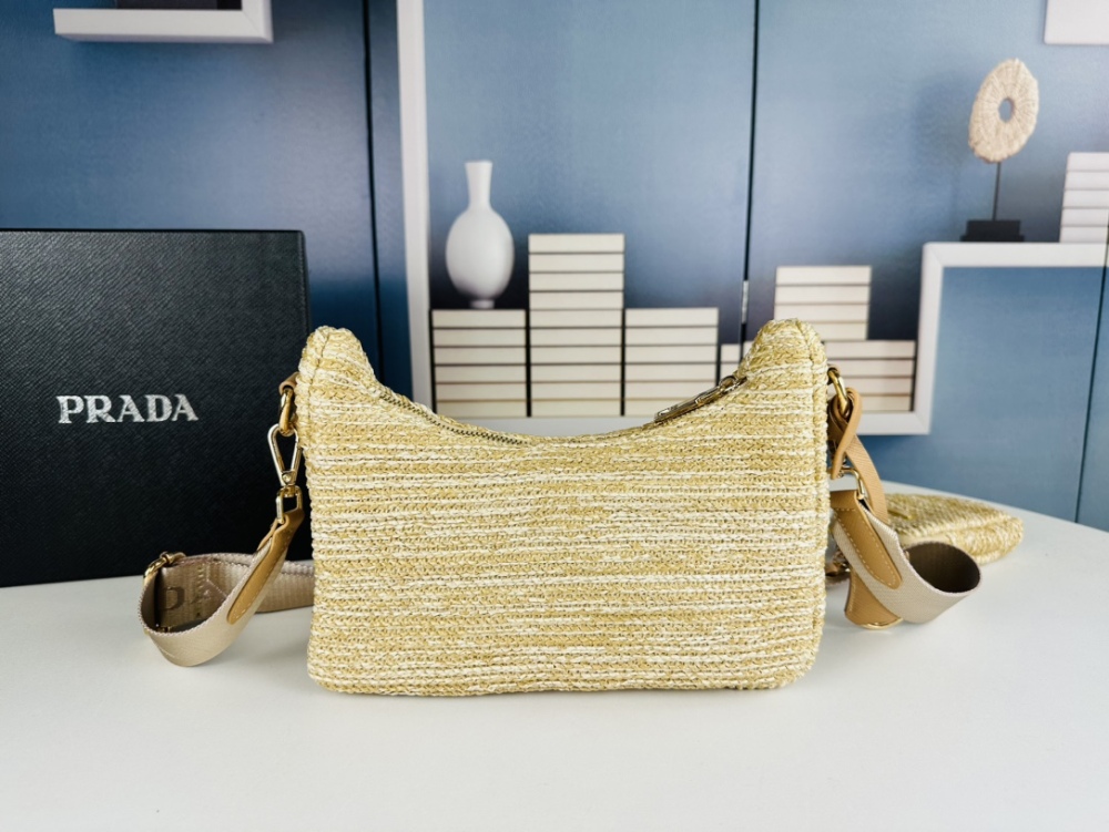 Half Moon Straw Luxury Prada Hobo Combo Women Beach Bags Designer Shoulder Bags
