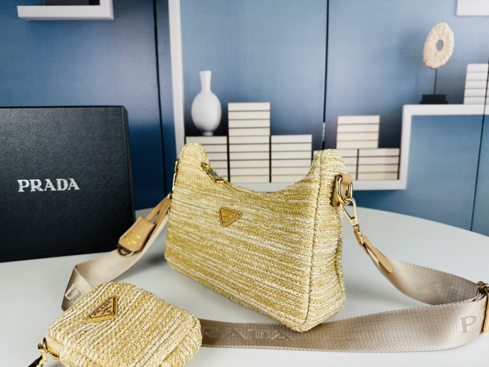 Half Moon Straw Luxury Prada Hobo Combo Women Beach Bags Designer Shoulder Bags