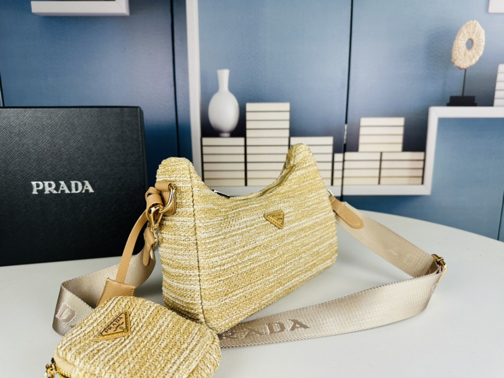 Half Moon Straw Luxury Prada Hobo Combo Women Beach Bags Designer Shoulder Bags