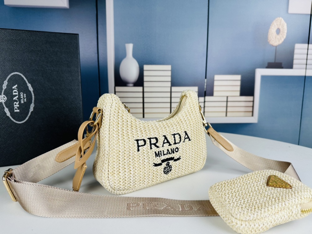 Half Moon Wool Knitting  Luxury Prada Hobo Soft Combo Women Beach Designer Shoulder Bags