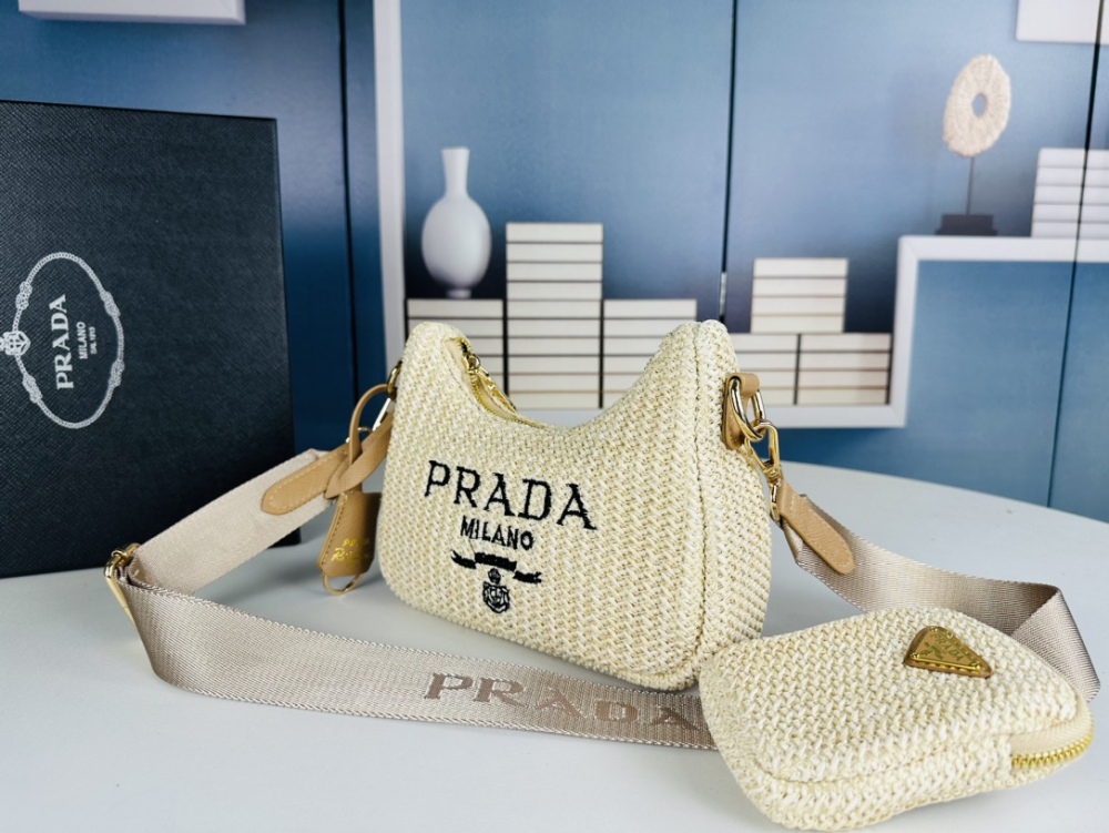 Half Moon Wool Knitting  Luxury Prada Hobo Soft Combo Women Beach Designer Shoulder Bags