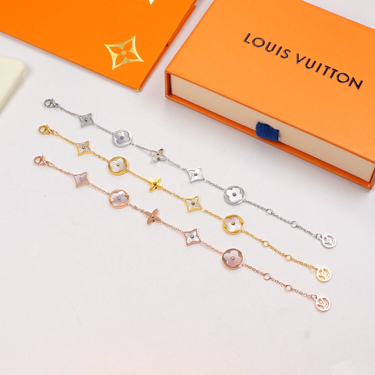 LV Classic Bracelets Gold Plated Stainless Steel Flower Letter Lovers Gift Wristband Chain Women Bracelet for Birthday Gift