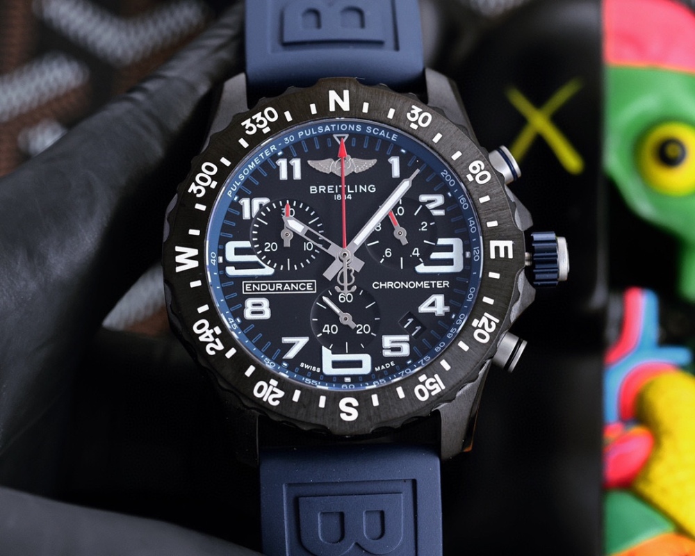 Breitlin Luxury Men's Watch Quartz Chronograph 44mm Avenger Hurricane Rubber Men Watches Hardex Glass Wristwatches