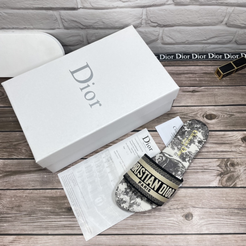 Dio Classical Fabric Summer Women's Slippers Multicolor Embroidery Mules Womens Home Flip Flops Casual Flat Slide Rubber Sole