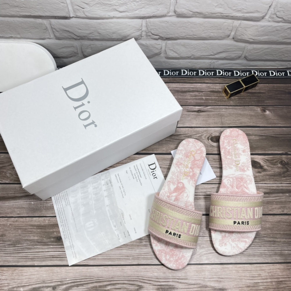 Dio Classical Fabric Summer Women's Slippers Multicolor Embroidery Mules Womens Home Flip Flops Casual Flat Slide Rubber Sole