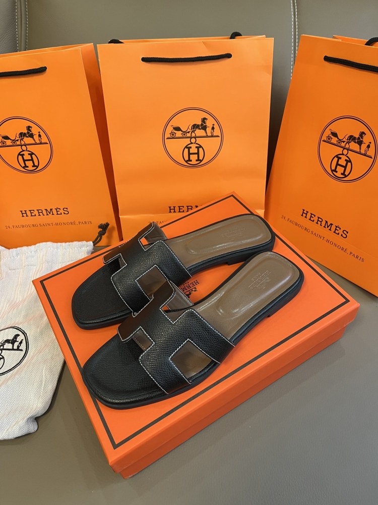 Herm Designer H Fashon New Style Casual Women's Slippers Leather Flat Shoes Comfortable Summer Beach Slippers