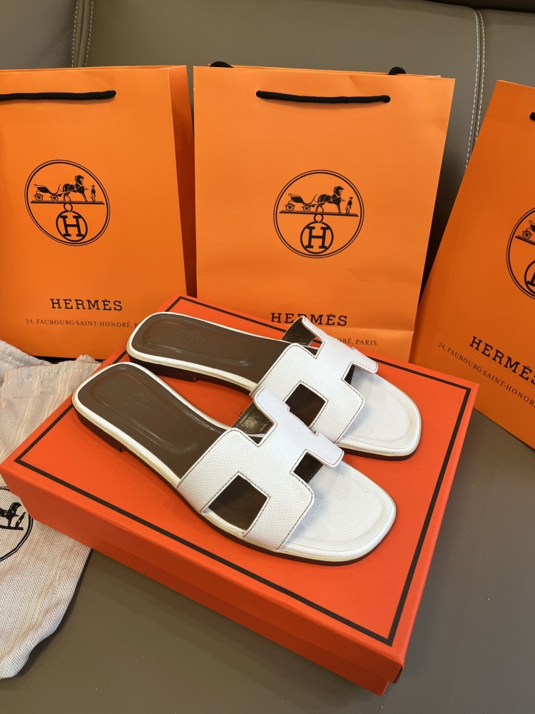 Herm Designer H Fashon New Style Casual Women's Slippers Leather Flat Shoes Comfortable Summer Beach Slippers