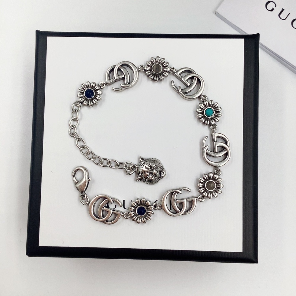 GUC Classic Bracelets Stainless Steel Flower Letter Lovers Gift Wristband Chain Women Bracelet for Birthday Gift