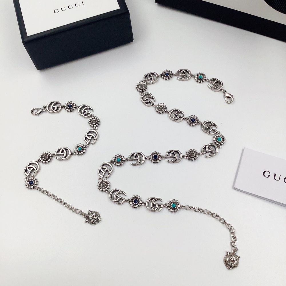 GUC Classic Bracelets Stainless Steel Flower Letter Lovers Gift Wristband Chain Women Bracelet for Birthday Gift