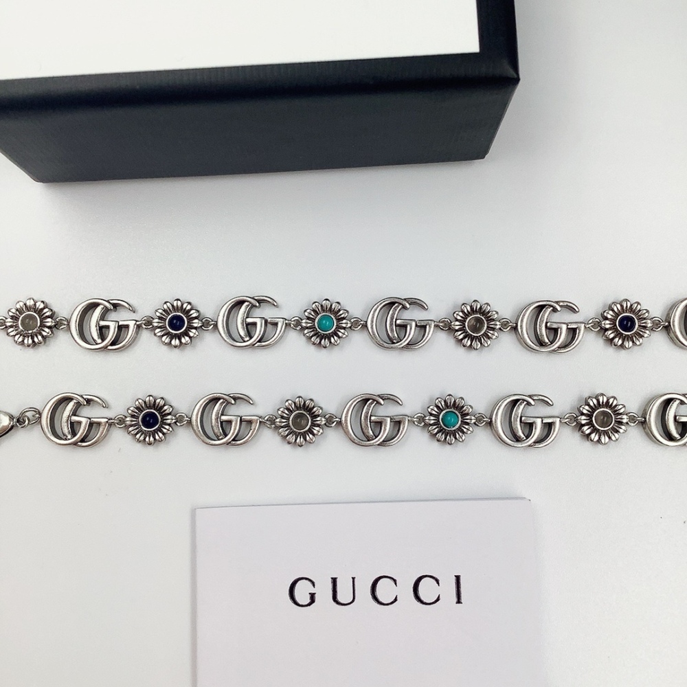 GUC Classic Bracelets Stainless Steel Flower Letter Lovers Gift Wristband Chain Women Bracelet for Birthday Gift