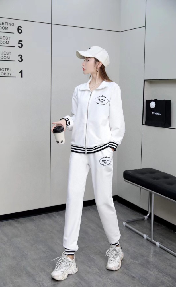 PRA Women's Fashion Letter Luxury Brand Casual Zipper Top Straight Trousers Black Women's Slim Suit