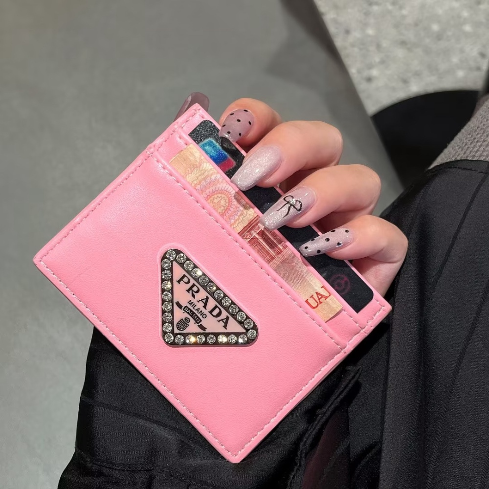 Pra Diamonds Logo Classical Women Card Holder Key Luxury Leather Coin Purses Fashion Men's Business Credit Wallets