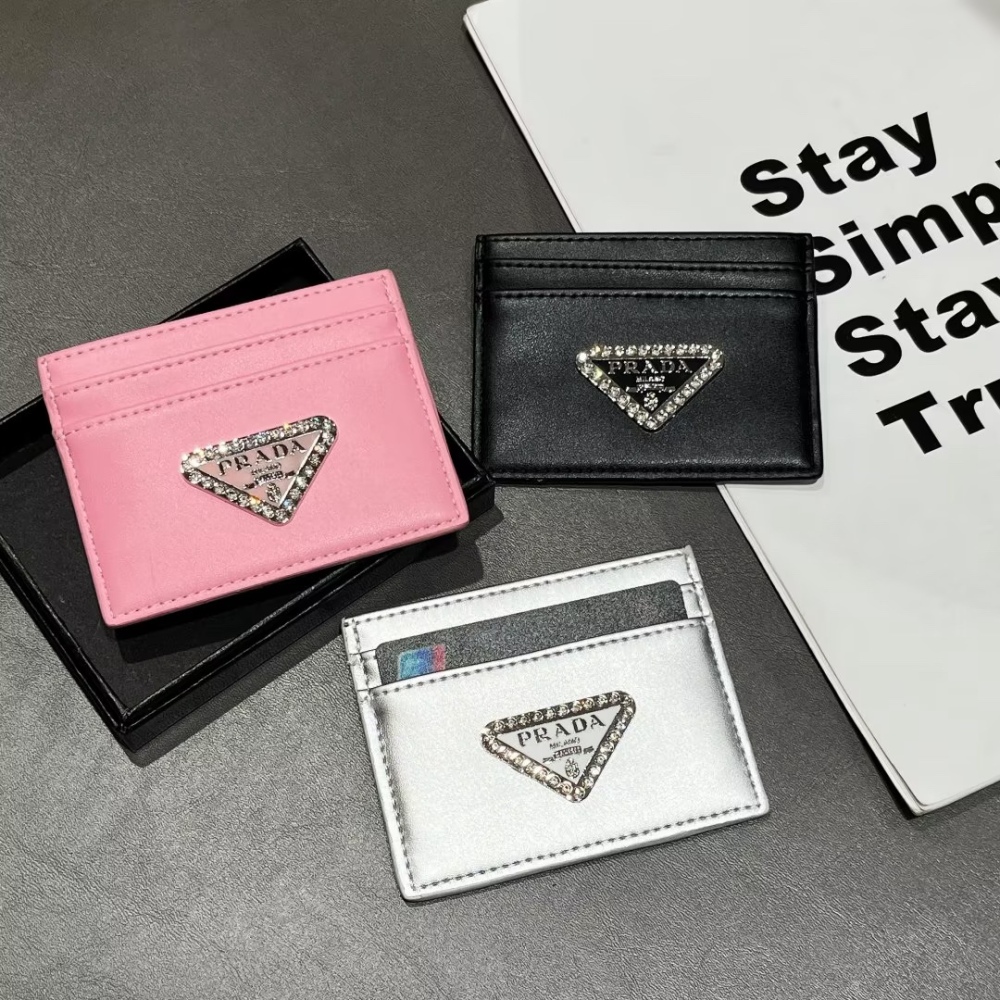 Pra Diamonds Logo Classical Women Card Holder Key Luxury Leather Coin Purses Fashion Men's Business Credit Wallets