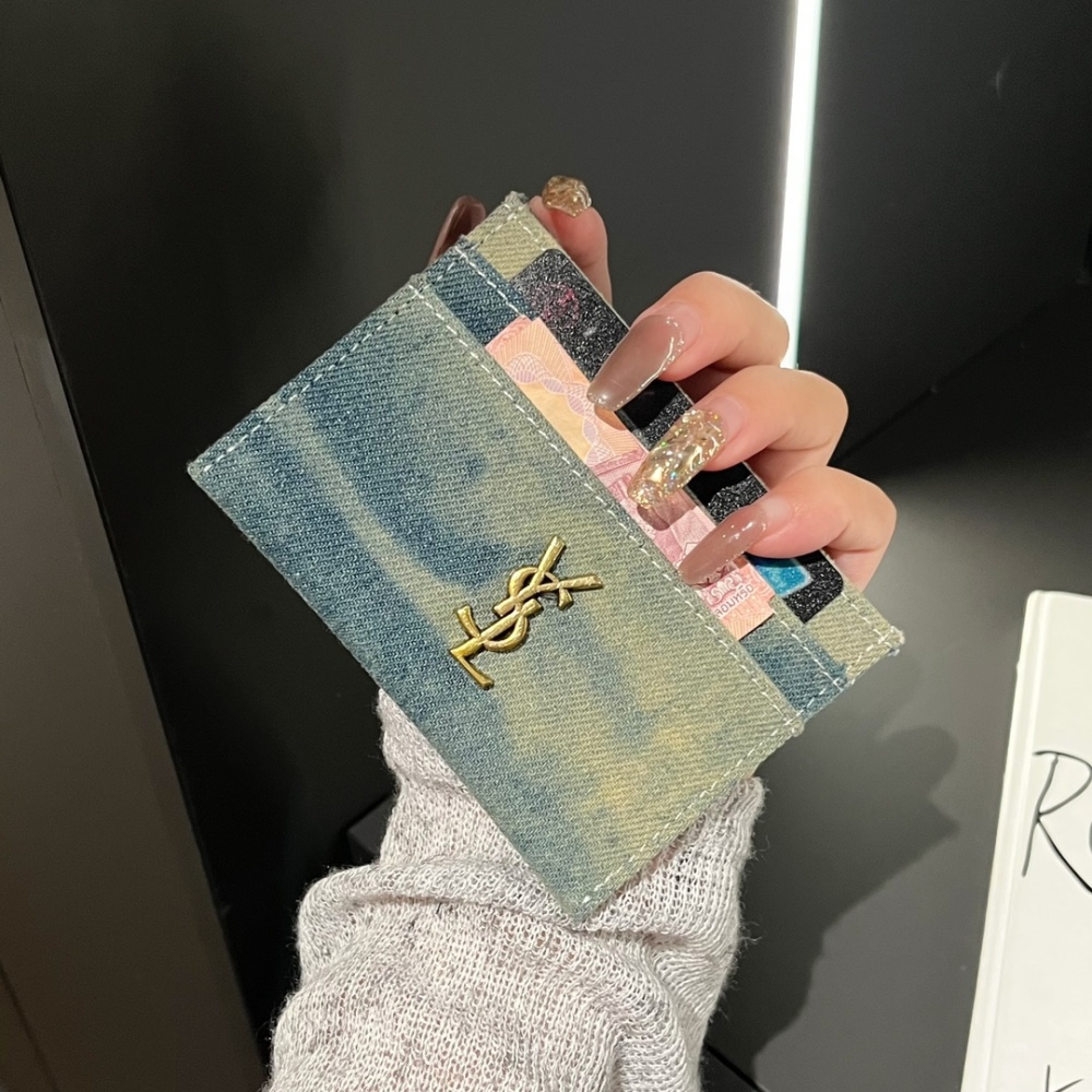 YSL Classical Women Card Holder Key Luxury Vintage Denim Coin Purses Fashion Men's Business Credit Wallets