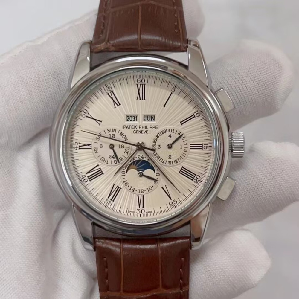 PP 41mm Designer High Quality Mens Auto Movement Fashion Classic Watches Leather Band Business Wristwatch