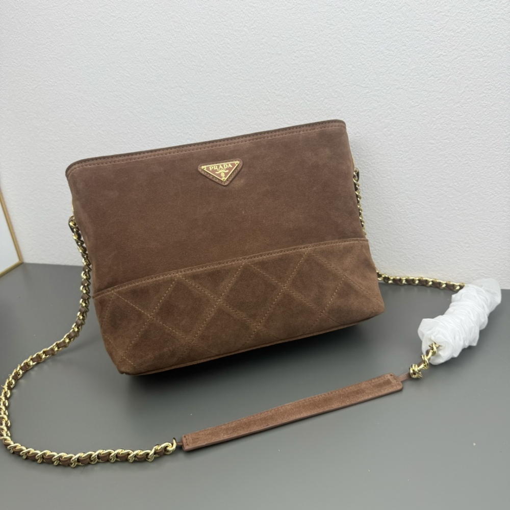 PRA 25cm Fashion Brown Leather Womens Shoulder Bags Big Capacity High Quality Designer Bag
