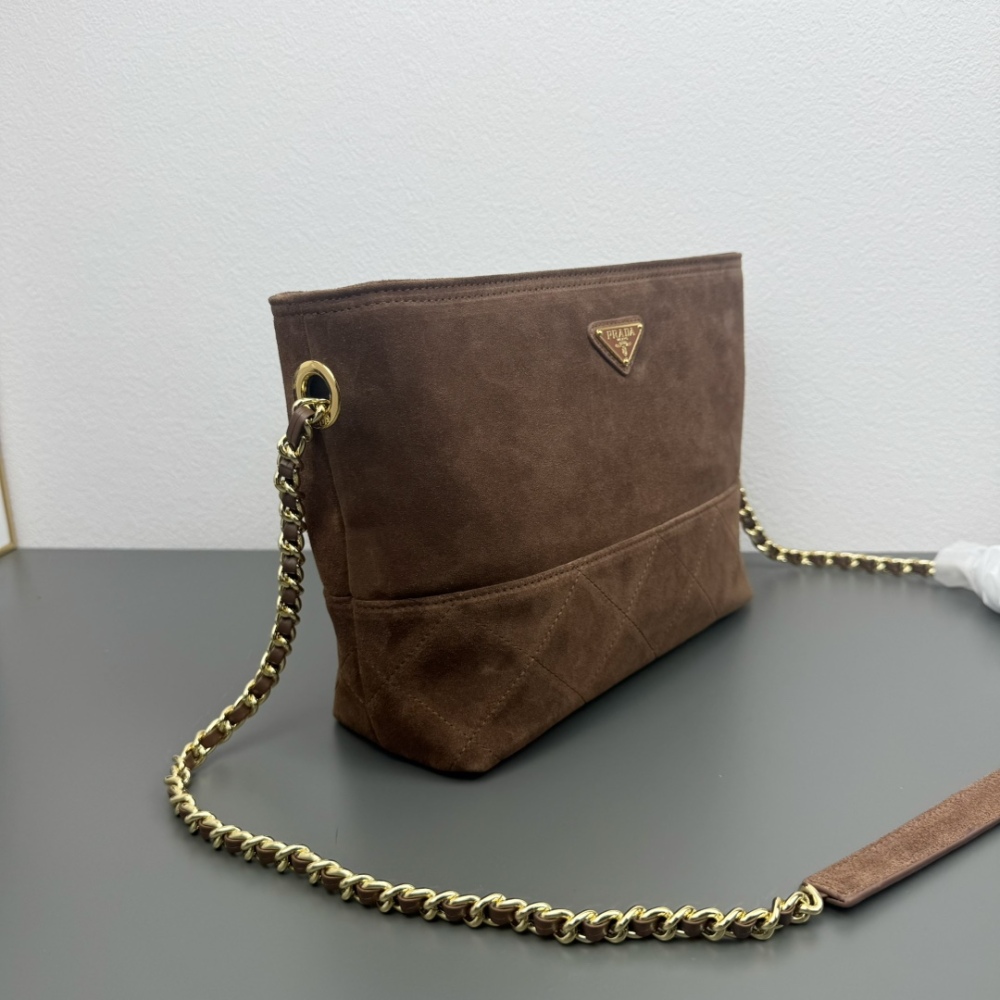 PRA 25cm Fashion Brown Leather Womens Shoulder Bags Big Capacity High Quality Designer Bag