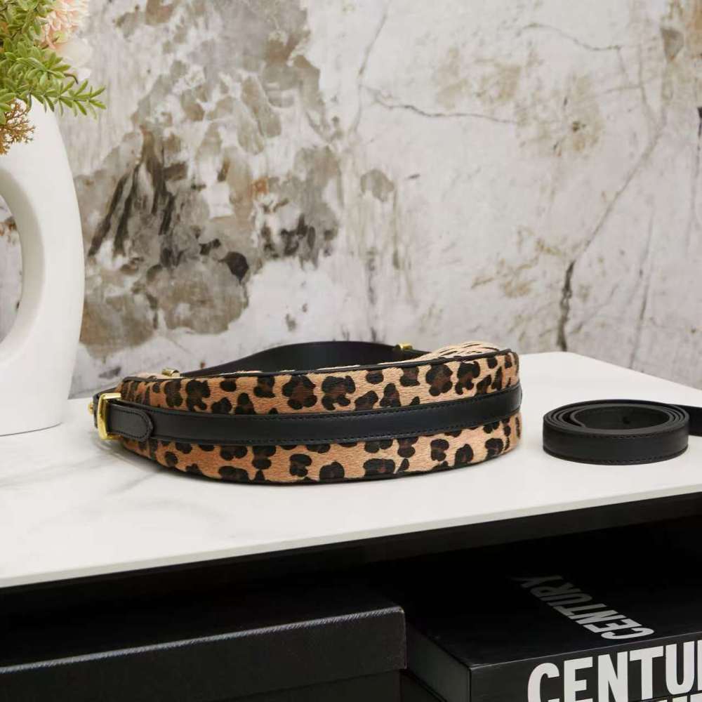 PRA Designer Leopard Womens Shoulder Bag Vintage Fashional Casual Style Handbags Half Moon Underarm Bag