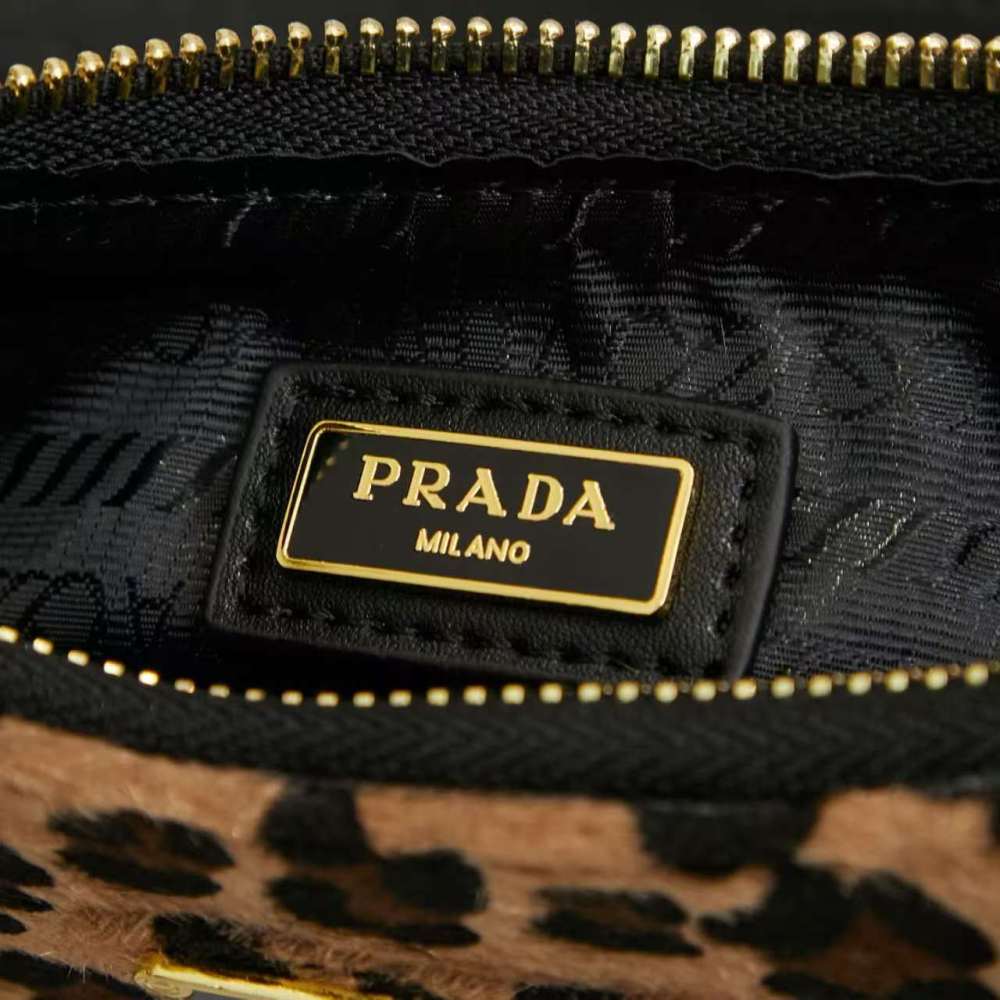 PRA Designer Leopard Womens Shoulder Bag Vintage Fashional Casual Style Handbags Half Moon Underarm Bag
