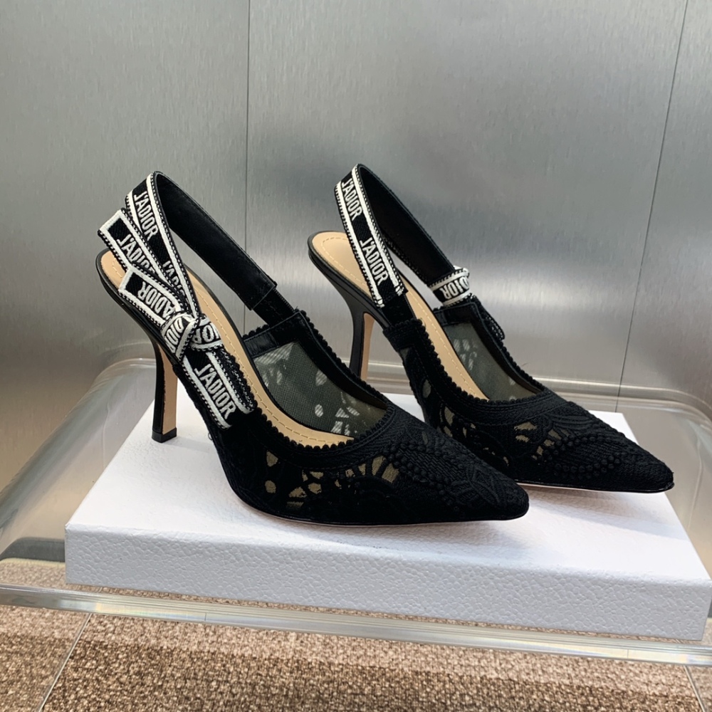 Dio Women's Quake Oblique Jacquard Embroidery Pointed Toe Slingback/High Heels Elegant Korean Style Office Shoes